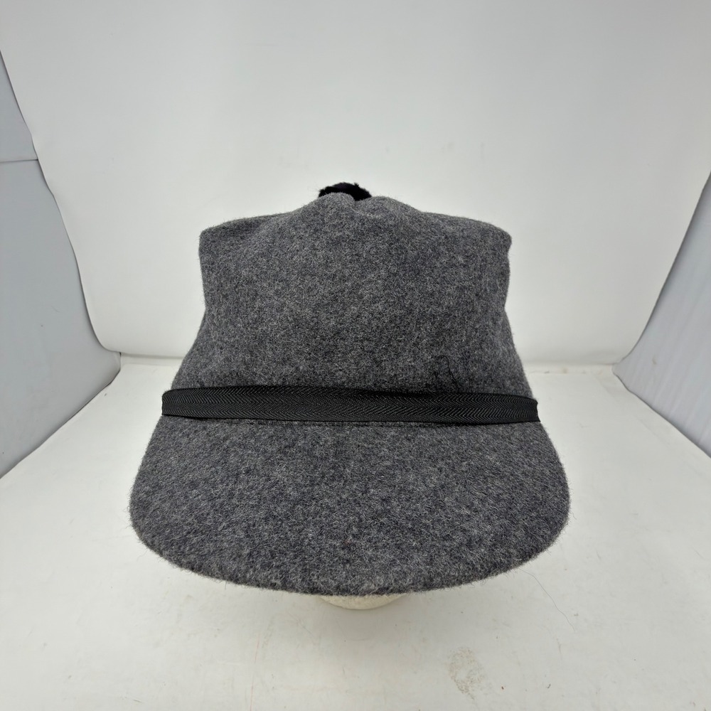 Crowncap Wool Blend Winter Cap Mens 7 7/8 Gray Black Pom Pom Canada